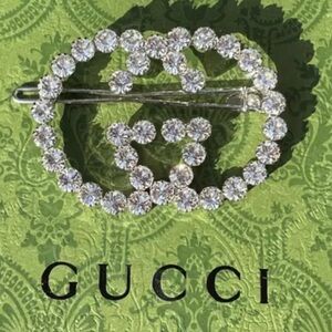 Gucci Silver Crystal Logo Hair Clip-Authentic!